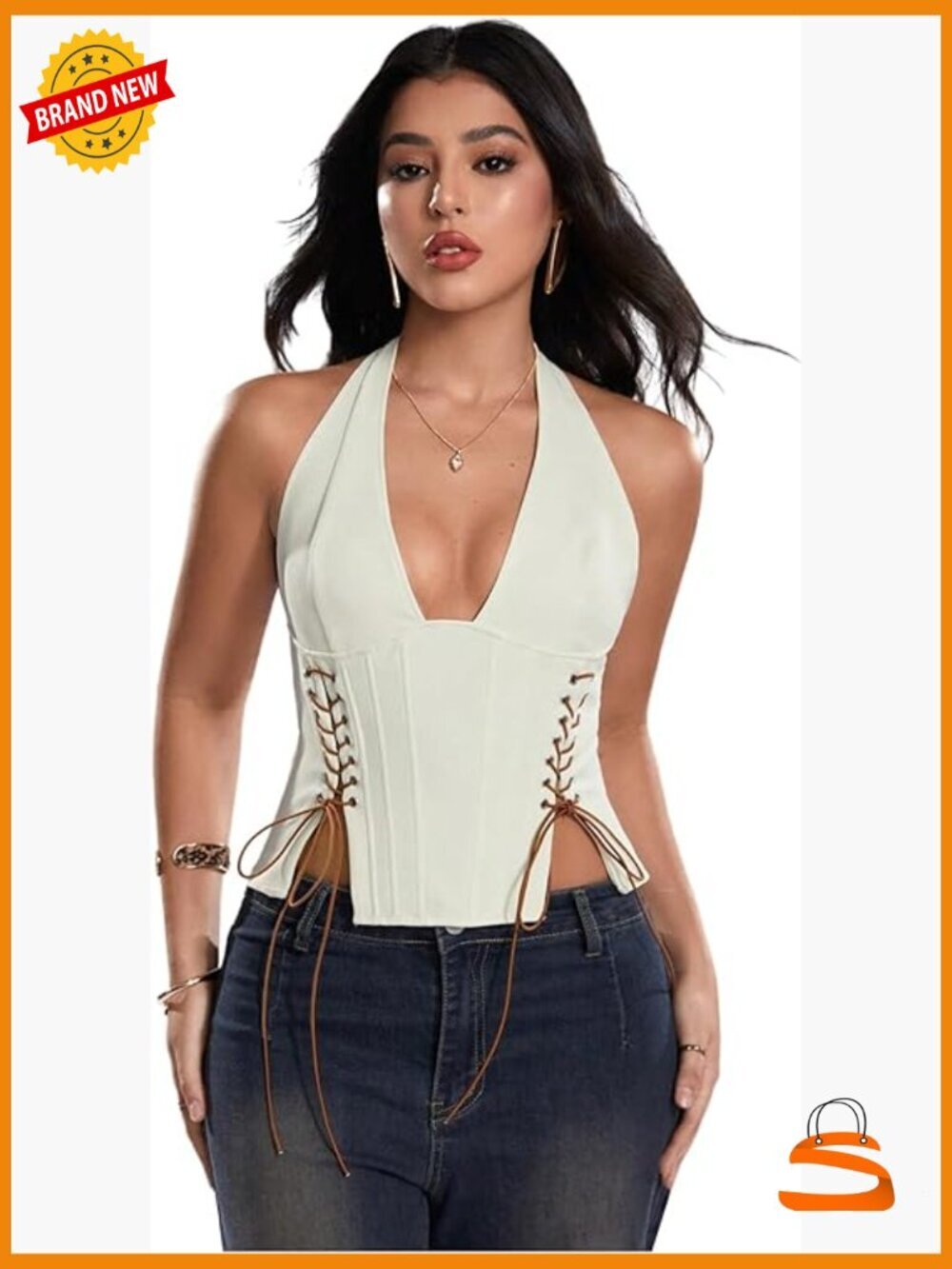 Corset Halter Top Lace Up Y2K Cowgirl Going Out Top Sleeveless